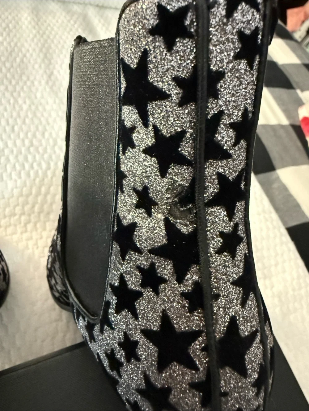 Yves Saint Laurent Silver and Black Star-Print Ankle Boots